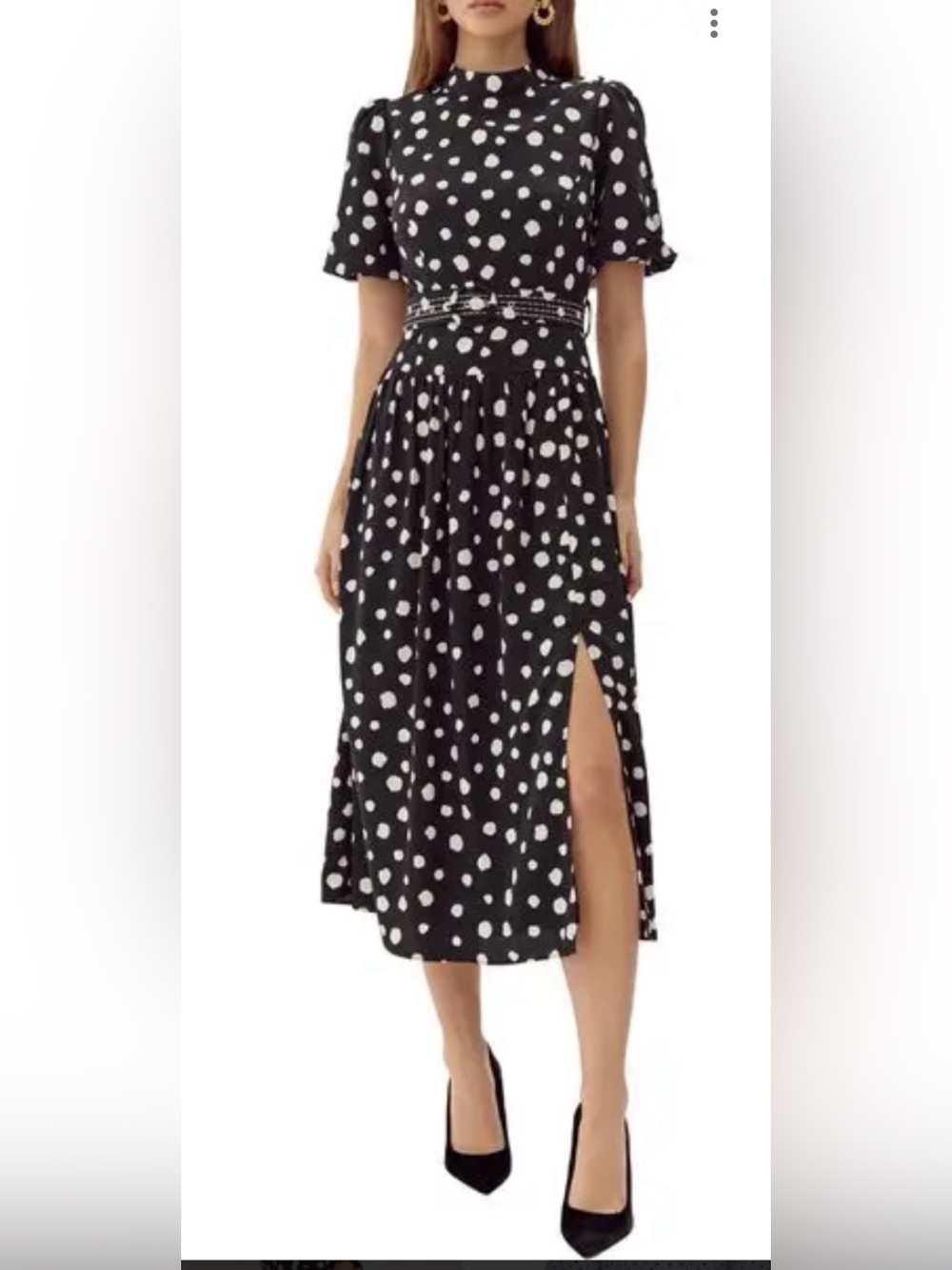 Adelyn Rae Black and White Polka Dot Midi Dress with Tie Belt